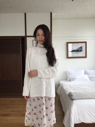 Vintage Small Floral Print Long Skirt