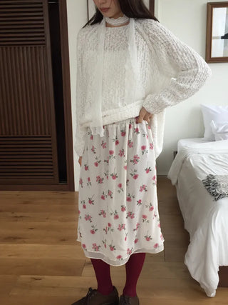 Vintage Small Floral Print Long Skirt