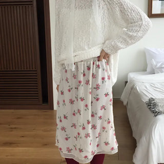 Vintage Small Floral Print Long Skirt