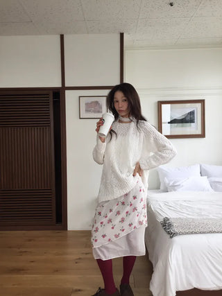 Vintage Small Floral Print Long Skirt