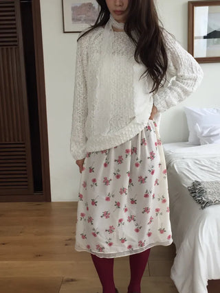 Vintage Small Floral Print Long Skirt