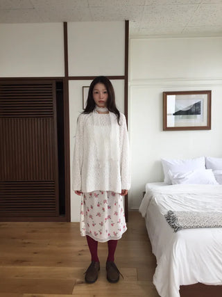 Vintage Small Floral Print Long Skirt