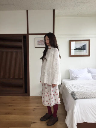 Vintage Small Floral Print Long Skirt