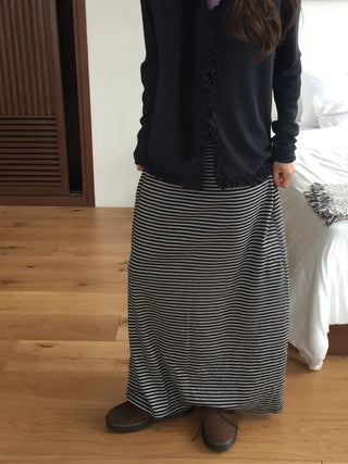Striped Elastic Shirred Long Skirt