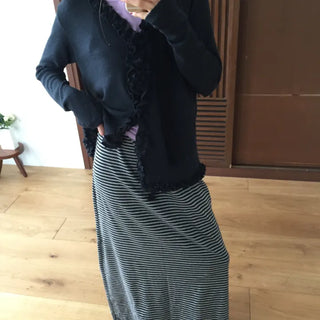 Striped Elastic Shirred Long Skirt