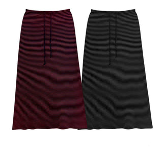 Striped Elastic Shirred Long Skirt