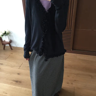 Striped Elastic Shirred Long Skirt