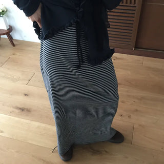 Striped Elastic Shirred Long Skirt