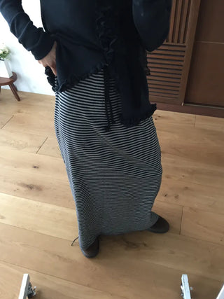 Striped Elastic Shirred Long Skirt