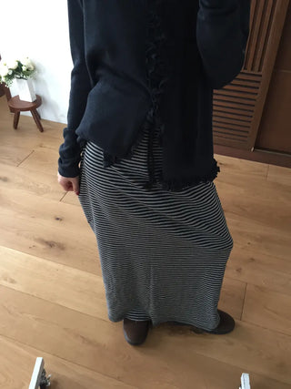 Striped Elastic Shirred Long Skirt