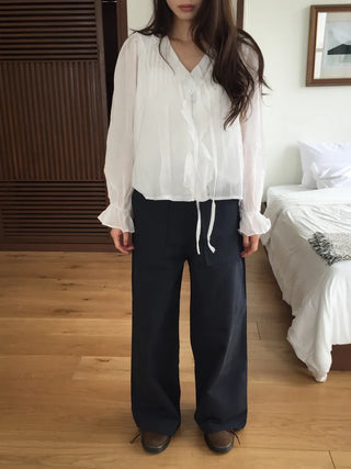 Feminine Pintuck Shirred Long Sleeve Blouse