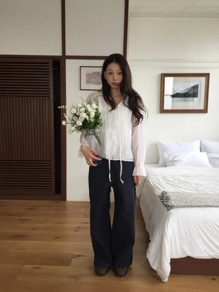 Feminine Pintuck Shirred Long Sleeve Blouse