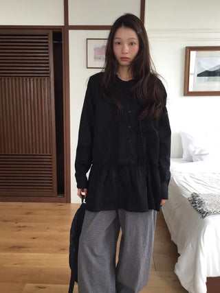 Pintuck Shirred Blouse Mini Dress