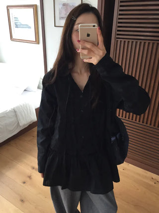 Pintuck Shirred Blouse Mini Dress