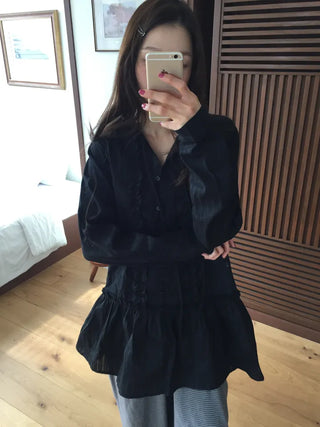 Pintuck Shirred Blouse Mini Dress