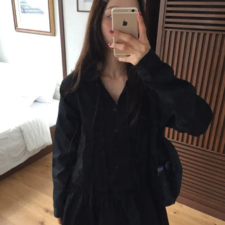Pintuck Shirred Blouse Mini Dress
