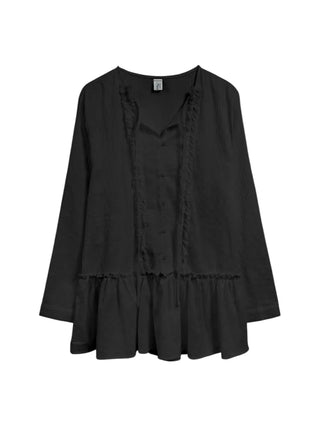 Pintuck Shirred Blouse Mini Dress