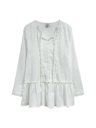 Pintuck Shirred Blouse Mini Dress