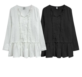 Pintuck Shirred Blouse Mini Dress