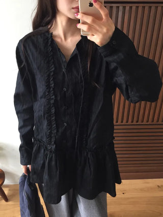 Pintuck Shirred Blouse Mini Dress