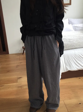 Striped Elastic Waist Easy Relax Pants