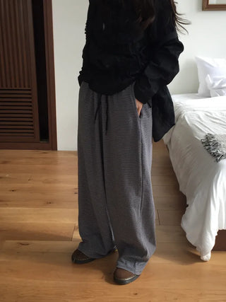 Striped Elastic Waist Easy Relax Pants