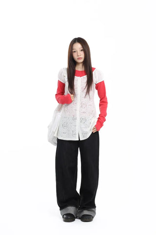 Delicate Fit Lace Punched Long Sleeve Cardigan