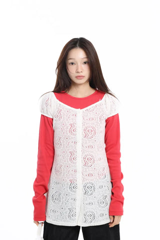 Delicate Fit Lace Punched Long Sleeve Cardigan