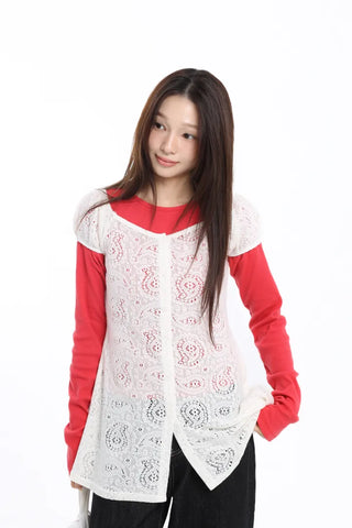 Delicate Fit Lace Punched Long Sleeve Cardigan