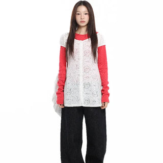 Delicate Fit Lace Punched Long Sleeve Cardigan