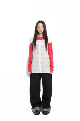 Delicate Fit Lace Punched Long Sleeve Cardigan