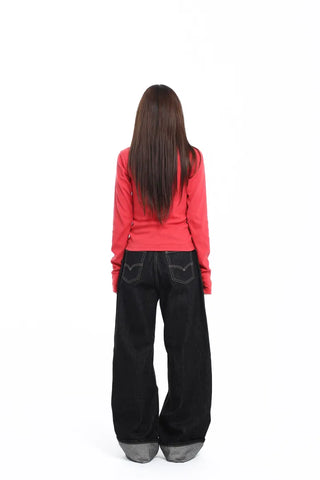 Stretchy Slim Fit Round Long Sleeve Red T-shirt