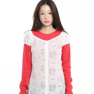 Stretchy Slim Fit Round Long Sleeve Red T-shirt