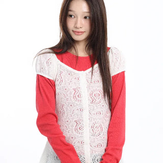 Stretchy Slim Fit Round Long Sleeve Red T-shirt