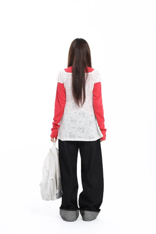 Stretchy Slim Fit Round Long Sleeve Red T-shirt