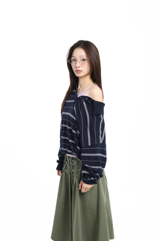 Pintuck Voluminous Layered Khaki Midi Skirt