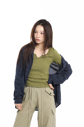 Unique Cut-Neck Stretchy Olive T-Shirt