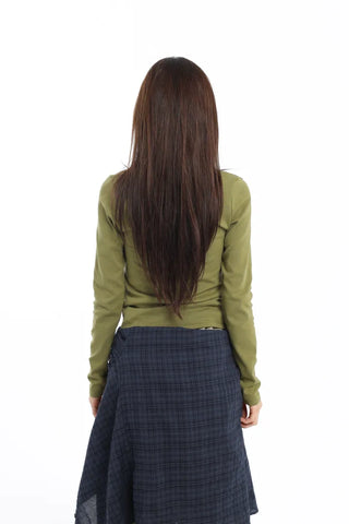 Unique Cut-Neck Stretchy Olive T-Shirt