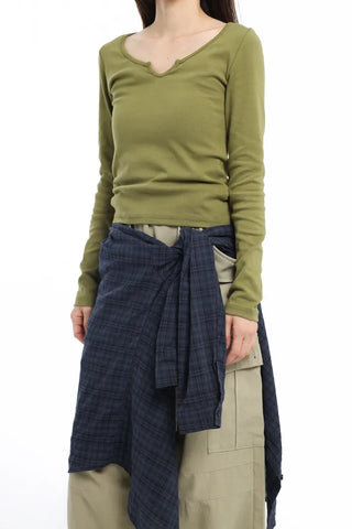 Unique Cut-Neck Stretchy Olive T-Shirt