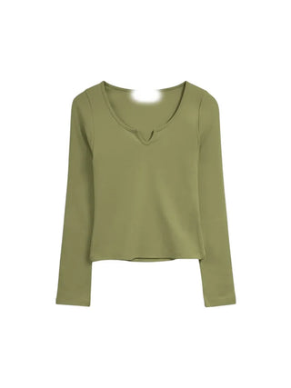 Unique Cut-Neck Stretchy Olive T-Shirt
