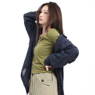Unique Cut-Neck Stretchy Olive T-Shirt