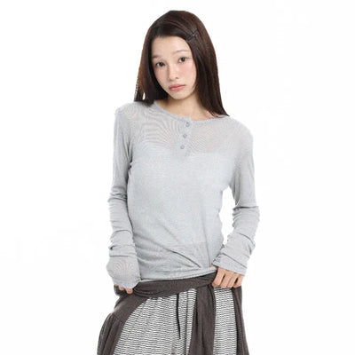 See-through Layered Soft Gray T-shirt