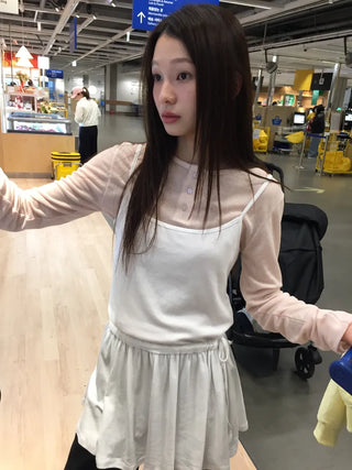 See-through Layered Soft Gray T-shirt