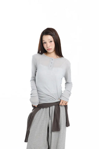See-through Layered Soft Gray T-shirt
