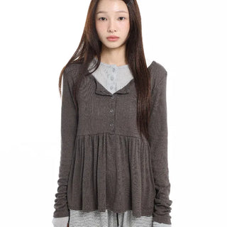 Shirred Drape Soft Brown T-shirt