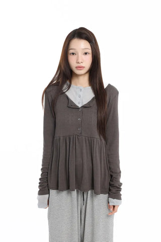 Shirred Drape Soft Brown T-shirt