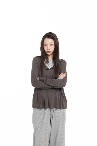 Shirred Drape Soft Brown T-shirt