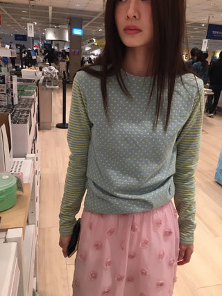 Dot & Stripe Mix Color Block Tee