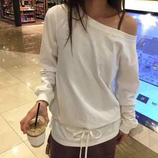 Off-shoulder Top with Ribbon Clamp at the Hem