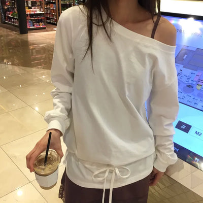 Off-shoulder Top with Ribbon Clamp at the Hem
